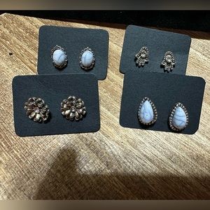 4 pairs White/Silver tone Stud Earrings